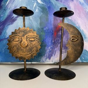 Celestial Sun & Moon Metal Taper Candle Stick Holders Vintage Whimsigoth Y2K 90s